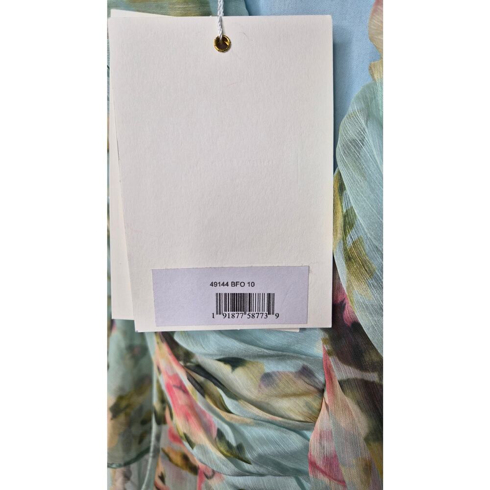 NWT Mac Duggal Ieena Blue Floral Chiffon Waterfall Ruffle Hem Gown Size 10 prom - Picture 9 of 11